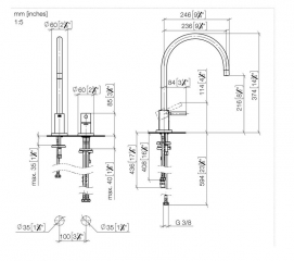 Dornbracht TARA Einhebelmischer, Zweilochbatterie mit Einzelrosetten, Hochdruck, Platin gebrstet, 32815888-06