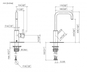 Dornbracht META SQUARE BAR TAP Einhebelmischer, Hochdruck, Platin gebrstet, 33805861-06