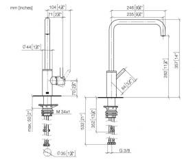 Dornbracht META SQUARE Einhebelmischer fr Spl-/ Profibrause, Hochdruck, Chrom gebrstet, 33826861-93