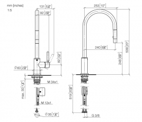 Dornbracht Tara Pull-Down Einhebelmischer mit Brausefunktion, Hochdruck, Chrom, 33870888-00