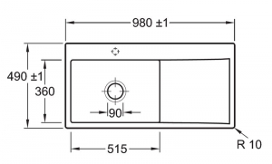 Villeroy & Boch Subway Style 60 flat, Farbe R7 Pure Black, Premiumline, Becken links