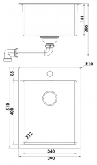 Naber Corno Basso PR2, Einzelbecken, Edelstahl, 1013144