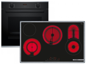 Bosch HBD431FH83, SET Einbau-Backofen und Elektro-Kochfeld, HBS233BB0 + PKC845FP1D, Schwarz, 80 cm, EEK: A, mit 5 Jahren Garantie!