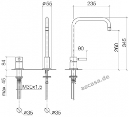 Einzelstck Dornbracht Meta.02 Einhebelmischer, Zweilochbatterie, Hochdruck, Chrom, 32815625-00