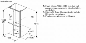 BOSCH KFD96APEA, Khl-Gefrier-Kombination, mehrtrig, 183 x 90.5 cm, Gebrsteter Stahl AntiFingerprint Serie 6, EEK: E, mit 5 Jahren Garantie!