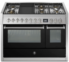 Steel Genesi 120, Rangecooker, 120 cm, Combisteam, Nero, Gaskochfeld, GQ12SF-6BBA, mit 5 Jahren Garantie!