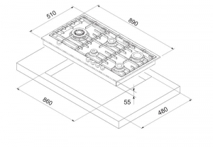 Steel Genesi Hob, Einbau-Gaskochfeld, 90 cm, Stainless Steel, GP9B-5, mit 5 Jahren Garantie!