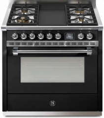 Steel Ascot 90, Rangecooker, 90 cm, Combisteam, Nero, Gaskochfeld, AQ9S-4TBA, mit 5 Jahren Garantie!