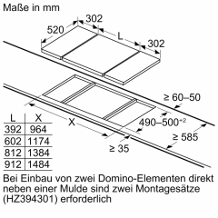 Siemens EX375FXB1E, iQ700, Domino-Kochfeld, Flex-Induktion, 30 cm, Schwarz, Mit Rahmen aufliegend, 5 Jahre Garantie!