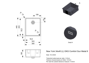 Reginox New York 34 x 40, Edelstahlsple, Farbe gun metal II, R39335