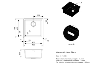 Reginox Verona 40, Einbau-Granitsple, Farbe nero black, R40287