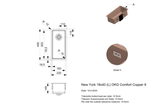 Reginox New York 18x40 (L) OKG Comfort, Edelstahlsple, Farbe Copper II, R39373