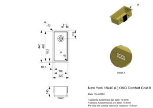 Reginox New York 18x40 (L) OKG Comfort, Edelstahlsple, Farbe gold II, R39380