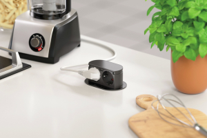 Naber Piccolino QI USB Typ A, USB Typ C, Blende Glas schwarz glnzend, Einbausteckdosenelement, Schukosteckdose, 7053201