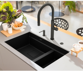 Franke Pescara J Einhebelmischer, Hochdruck Zugauslauf, Edelstahl massiv, PVD Industrial black, 115.0741.695