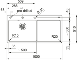 Franke Mythos X MYK 611-100 A, Fraceram Keramiksple, Farbe Anthrazit matt, Becken links, 124.0747.156