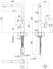 Systemceram KeraDomo SKIVA, Einhebelmischer mit Zugauslauf, Hochdruck, 10041, Edelstahl massiv