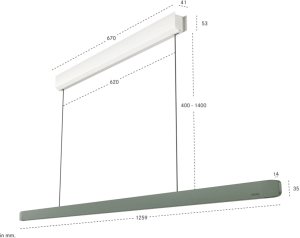BORA Horizon Pendelleuchte fix - moosgrn, mit Gestensteuerung, 126 cm, LHFMG
