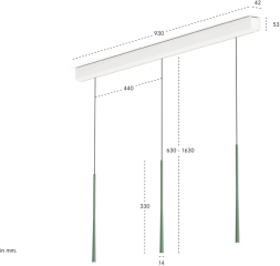 BORA Stars Pendelleuchte 3-fach linear - moosgrn, LSLMG