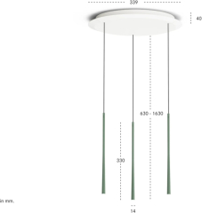 BORA Stars Pendelleuchte 3-fach zirkular - moosgrn, LSZMG