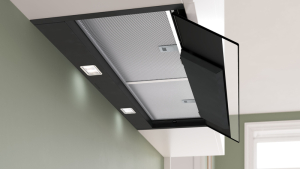 Bosch DBB97DP60, Serie 6, Integrierte Designhaube, 90 cm, Klarglas Mattschwarz bedruckt, EEK: A+, mit 5 Jahren Garantie!