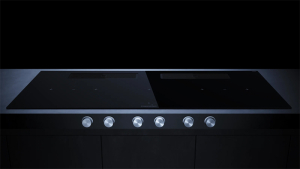 Kppersbusch KMI 12850.0 SR-E S2, 118 cm Muldenlftung inkl. Motor, rahmenlos, Edelstahlknebel, Gitter Black Chrome, mit 5 Jahren Garantie!