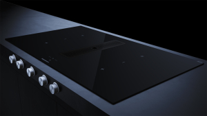 Kppersbusch KMI 9850.1 SR-E S2, 90 cm Muldenlftung inkl. Motor, rahmenlos, Edelstahlknebel, Gitter Black Chrome, mit 5 Jahren Garantie!