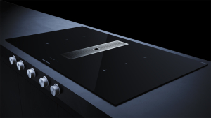 Kppersbusch KMI 9850.1 SR-E S3, 90 cm Muldenlftung inkl. Motor, rahmenlos, Edelstahlknebel, Gitter Silver Chrome, mit 5 Jahren Garantie!