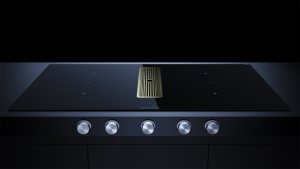 Kppersbusch KMI 9850.1 SR-E S4, 90 cm Muldenlftung inkl. Motor, rahmenlos, Edelstahlknebel, Gitter Gold, mit 5 Jahren Garantie!