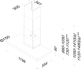 Novy Flat'line Wandhaube Extern 7615, Edelstahl, 120cm, mit 5 Jahren Garantie