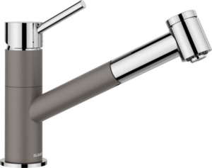 Blanco Kano-S Vario Armatur Silgranit-Look zweifarbig, Hochdruck Zugauslauf Schlauchbrause, vulkangrau/chrom, 527967