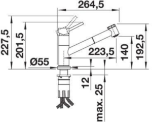Blanco Kano-S-F Fensterarmatur, Niederdruck Zugauslauf Schlauchbrause, chrom, 527970