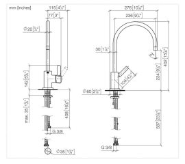 Dornbracht TARA Einhebelmischer f�r Sp�l-/ Profibrause - Dark Bronze geb�rstet (PVD), Hochdruck, 33836888-43