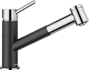 Blanco Kano-S Vario Armatur Silgranit-Look zweifarbig, Hochdruck Zugauslauf Schlauchbrause, schwarz/chrom, 527963