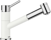 Blanco Kano-S Vario Armatur Silgranit-Look zweifarbig, Hochdruck Zugauslauf Schlauchbrause, silgranitweiss/chrom, 527964